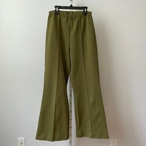 Vintage Academia Office Siren Pintuck Wide Leg Trousers Medium Olive Green